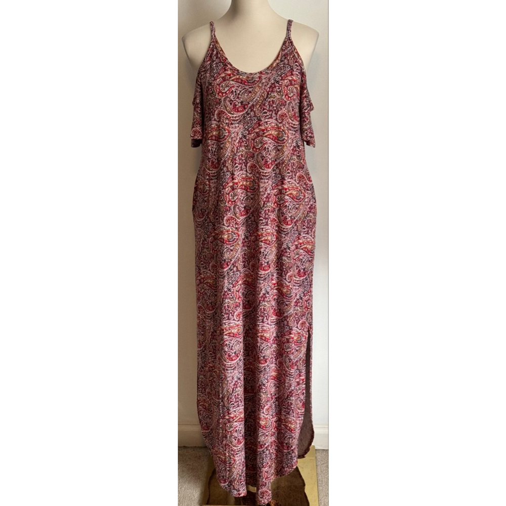 Women's GRECERELLE Red Paisley Cold Shoulder Maxi Dress L
